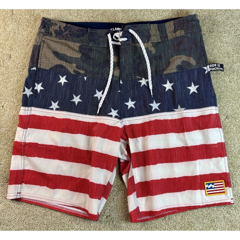 Billabong Men’s Stars and Stripes Camo Tribong Boardshorts Swim Trunks 30 New